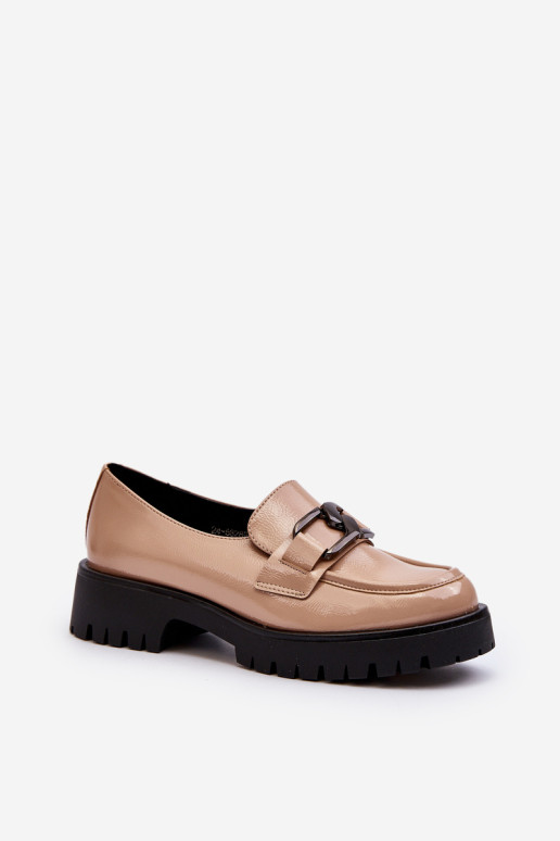 Lakinės odos moteriški mokasinai Beige Santtes