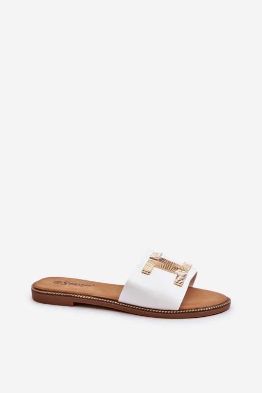 Moteriškos šlepetės su puošmena, balta Ollavia