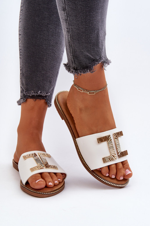 Moteriškos šlepetės su puošmena, balta Ollavia