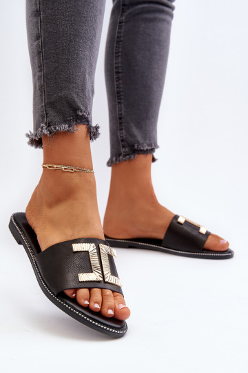 Moteriškos šlepetės su puošmena, Black Ollavia 2