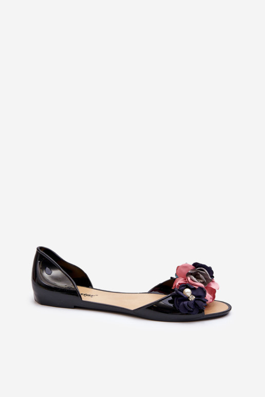 Moteriškos guminės balerinos su gėlėmis Juoda Junikla