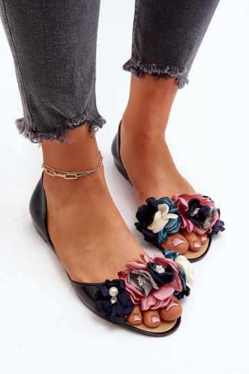 Moteriškos guminės balerinos su gėlėmis Juoda Junikla