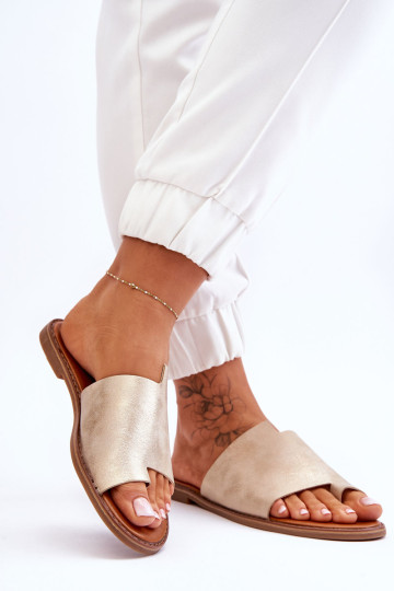 Moteriškos odinės šlepetės, šviesaus aukso amito spalvos 2