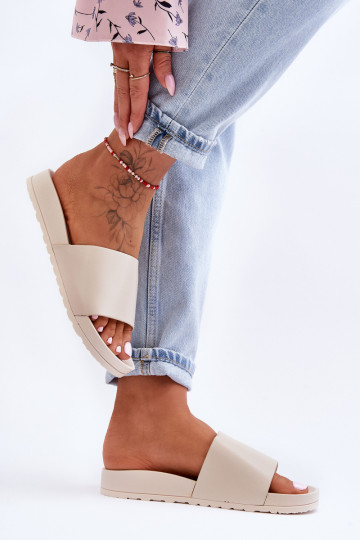 Klasikinės moteriškos smėlio spalvos šlepetės Rolien 2