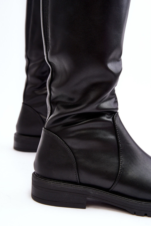 Moteriški izoliuoti batai plokščiakulniais, juodi Evelio