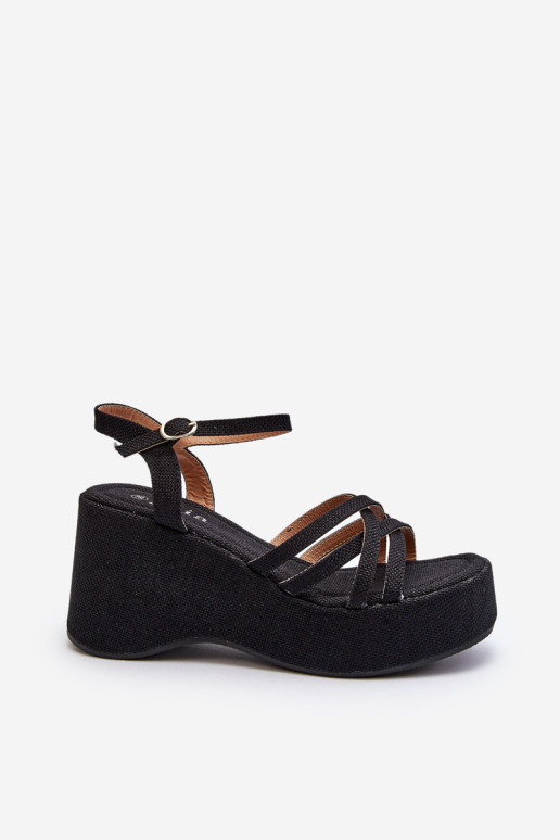 Juodos „Oporia“ platformos ir „Wedge“ sandalai