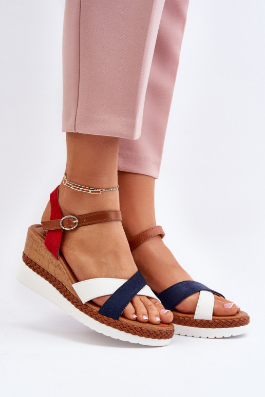 Baltos ir tamsiai mėlynos spalvos Kioda sandalai su petnešėlėmis