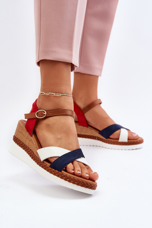 Baltos ir tamsiai mėlynos spalvos Kioda sandalai su petnešėlėmis