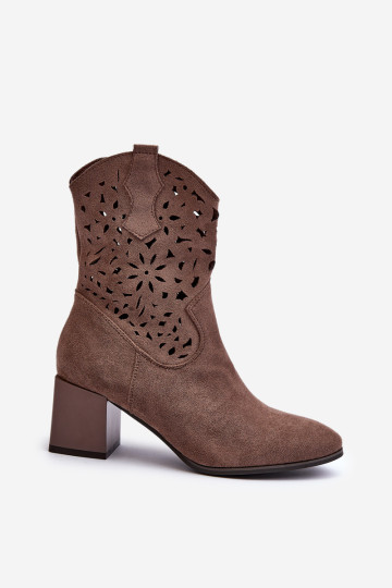 Zomšiniai kulkšnies batai su ažūrine viršutine dalimi, ruda Irvelame 2