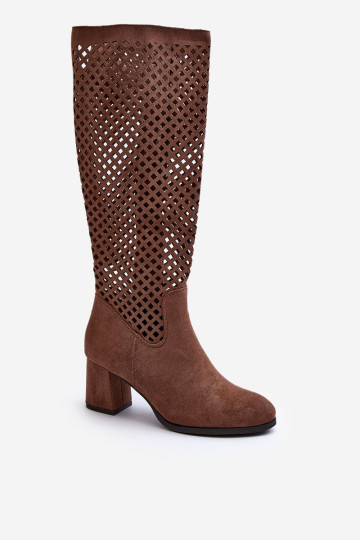 Rudos spalvos zomšiniai ažūriniai aukštakulniai batai Jolenna 2
