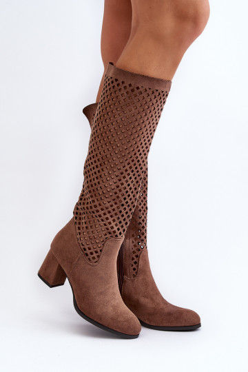 Rudos spalvos zomšiniai ažūriniai aukštakulniai batai Jolenna