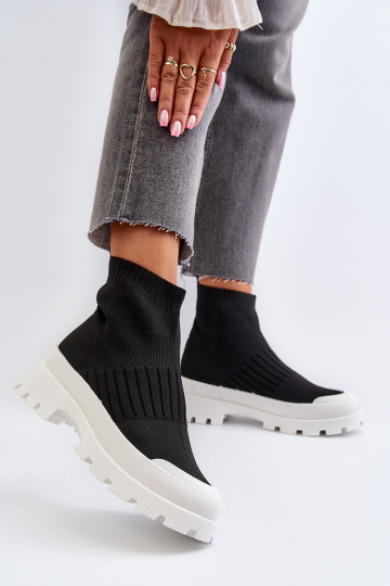 Moteriški kulkšnies batai su kojine viršutine slydimo juoda Fiename 2