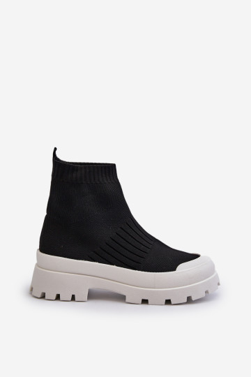 Moteriški kulkšnies batai su kojine viršutine slydimo juoda Fiename