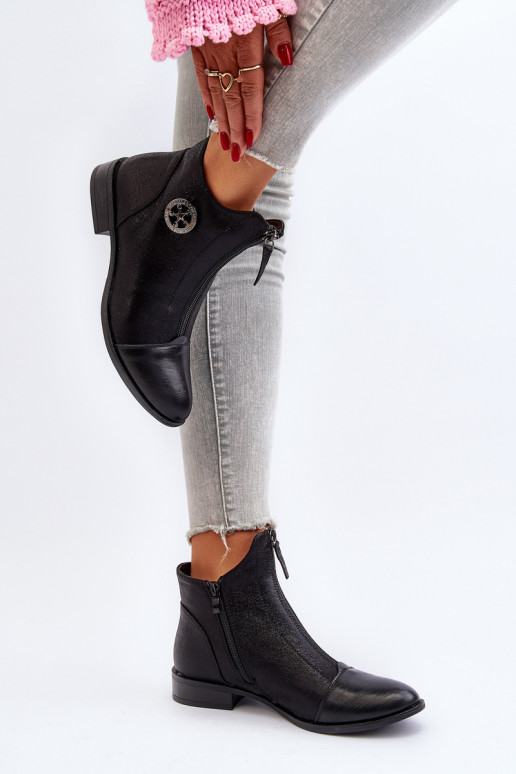 Moteriški batai su užtrauktuku, juodi Loratie