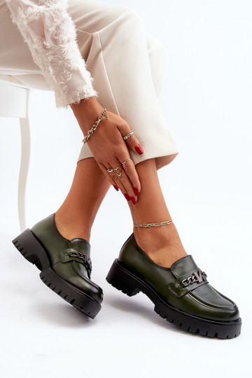 Moteriški odiniai mokasinai su puošmena, tamsiai žalia, Loraleima