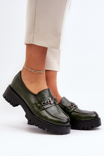 Moteriški odiniai mokasinai su puošmena, tamsiai žalia, Loraleima