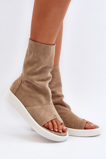 Zazoo 3441 moteriški zomšiniai sandalai su tamsiai smėlio spalvos viršutine dalimi 2