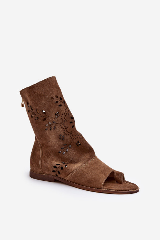 Zazoo 3437 moteriški zomšiniai sandalai su kupranugariniu užtrauktuku