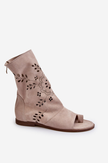 Zazoo 3437 moteriški zomšiniai sandalai su užtrauktuku, smėlio spalvos 2