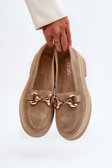 Zazoo 3429 Moteriški zomšiniai mokasinai su puošmena, smėlio spalvos