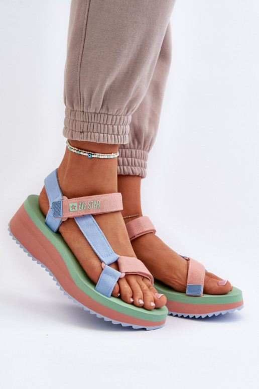 Moteriški sandalai ant platformos ir pleišto Big Star NN274A055 mėlyni