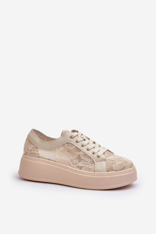 Moteriški nėriniuoti sportbačiai ant S.Barski platformos HY025 Beige