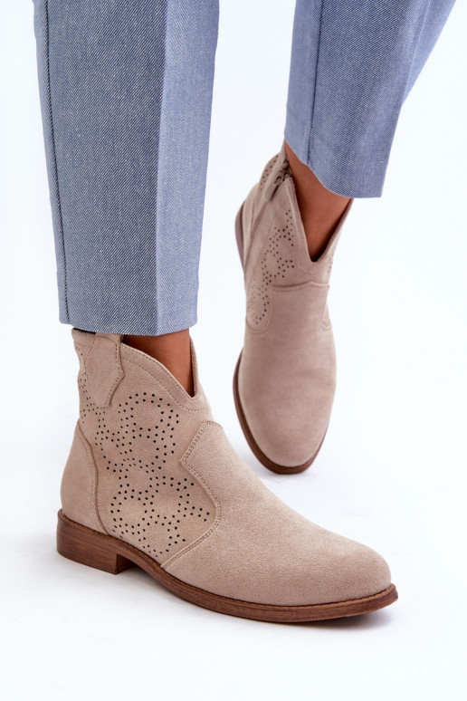 Moteriški ažūriniai batai ant plokščio kulno, šviesiai smėlio spalvos S.Barski HY66-151