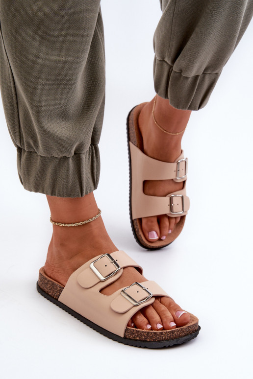 Smėlio spalvos moteriškos šlepetės su sagtimis Oliena