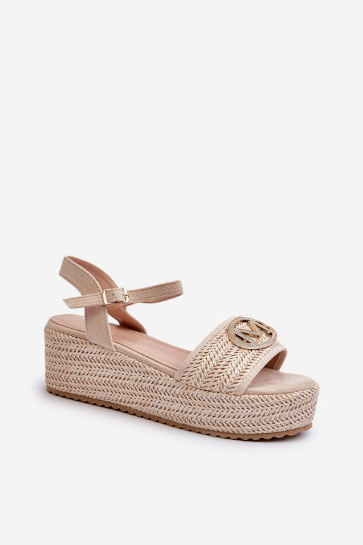 Moteriški sandalai su pleištiniais smėlinės spalvos Esalena