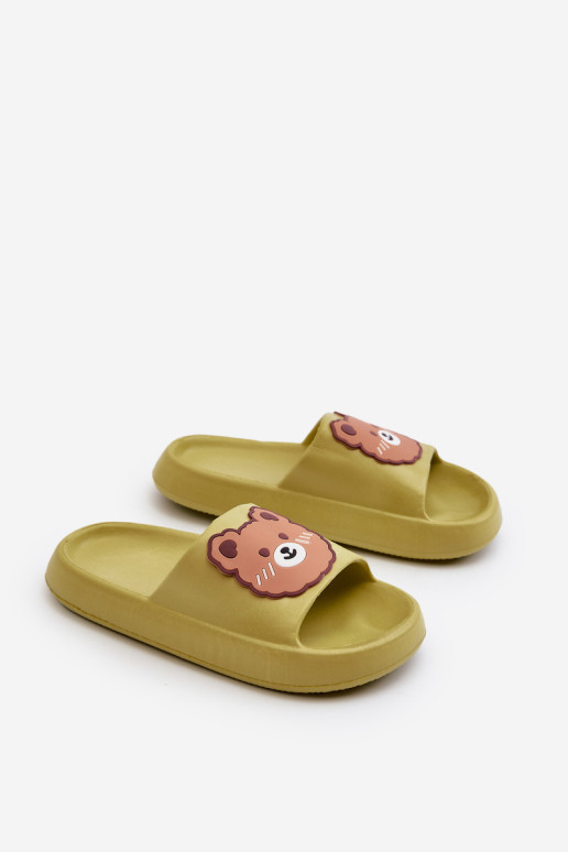 Vaikiški lengvi šlepetės su meškiuku, žalios spalvos, Lindeheta