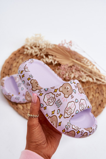 Evitrapa vaikiški lengvi šlepetės su violetiniais meškiukais