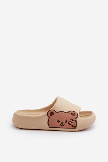 Šviesios putplasčio šlepetės su meškiuku, smėlio spalvos reljefas 2