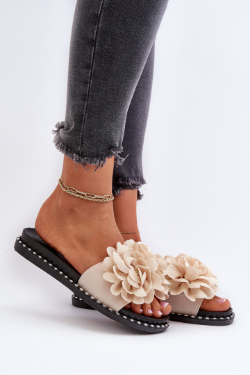 Moteriškos šlepetės, dekoruotos gėlėmis, smėlio spalvos Cellanen