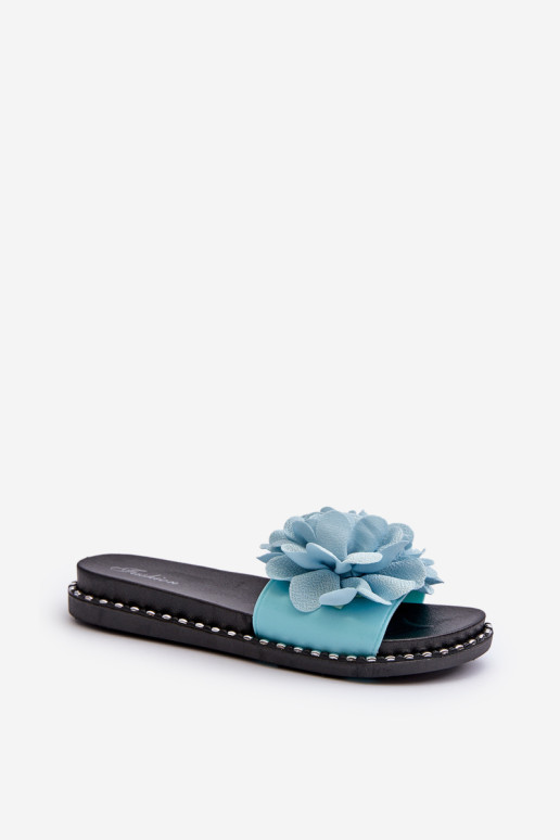 Moteriškos šlepetės, dekoruotos gėlėmis, mėlynas cellanenas