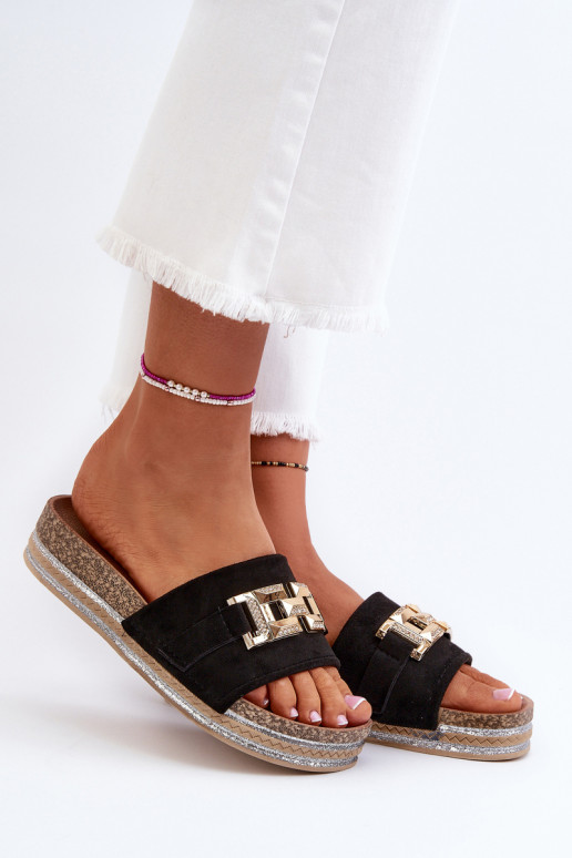 Moteriškos platformos šlepetės su puošmena, juoda Vapireta