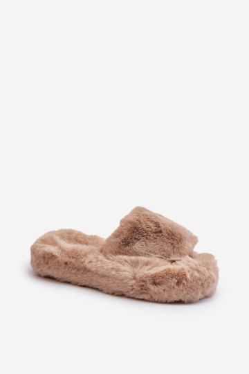 Moteriškos smėlio spalvos kailio šlepetės Stepia 2