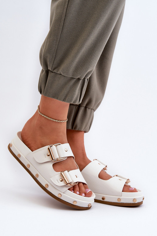 Moteriškos šlepetės ant Big Star platformos NN274081 Baltos spalvos