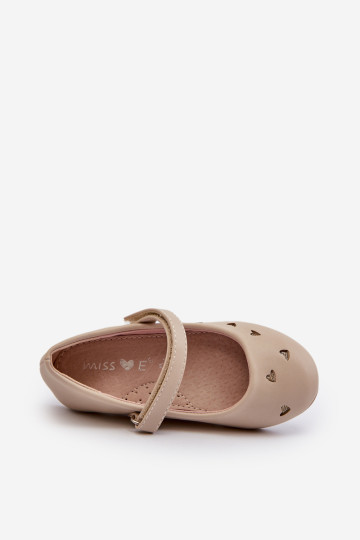 Vaikiški balerinos bateliai su širdelėmis, užsegami Velcro, smėlio spalvos Danaella