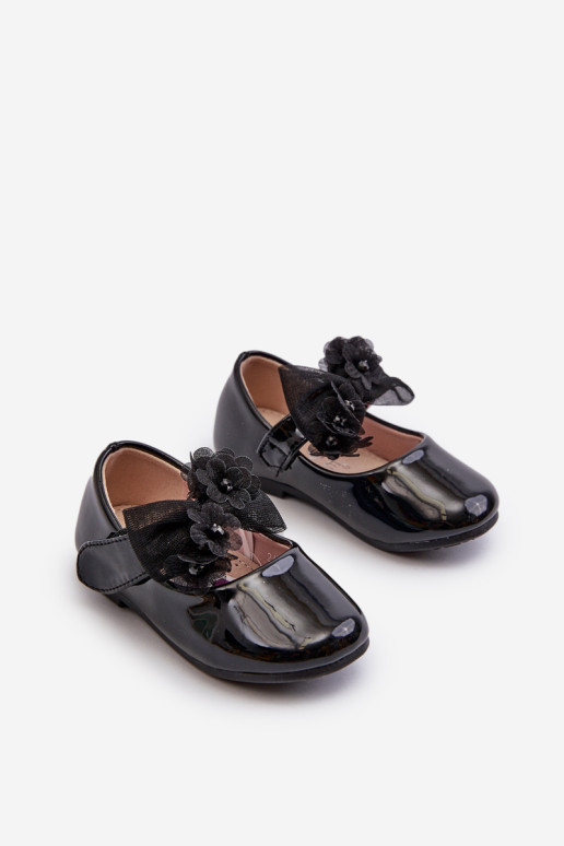 Lakinės odos vaikiškos balerinos su Velcro ir lankeliu, Black Olessa