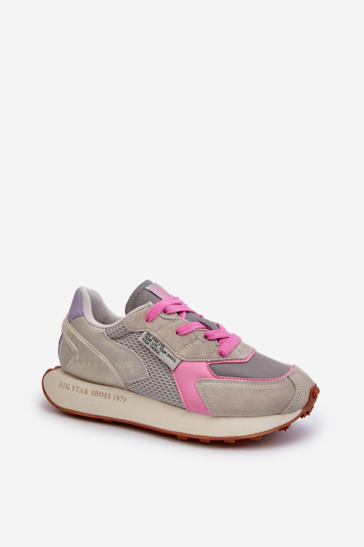 Moteriški sportbačiai su Memory Foam System Big Star platforma NN274680 pilkai rožinė