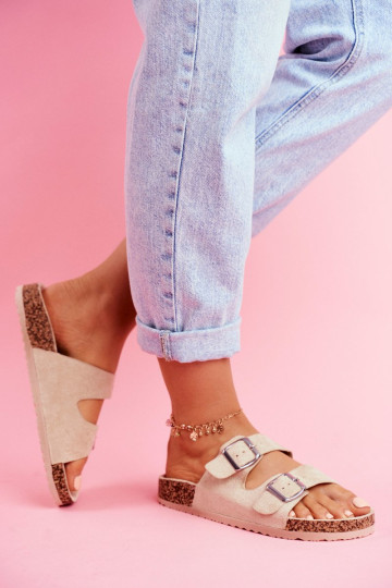 Moteriškos kamštienos šlepetės su sagtimis Beige Si Senor