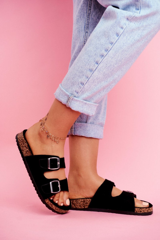 Moteriški kamštiniai šlepetės su sagtimis Juodi Si Senor