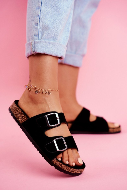 Moteriški kamštiniai šlepetės su sagtimis Juodi Si Senor