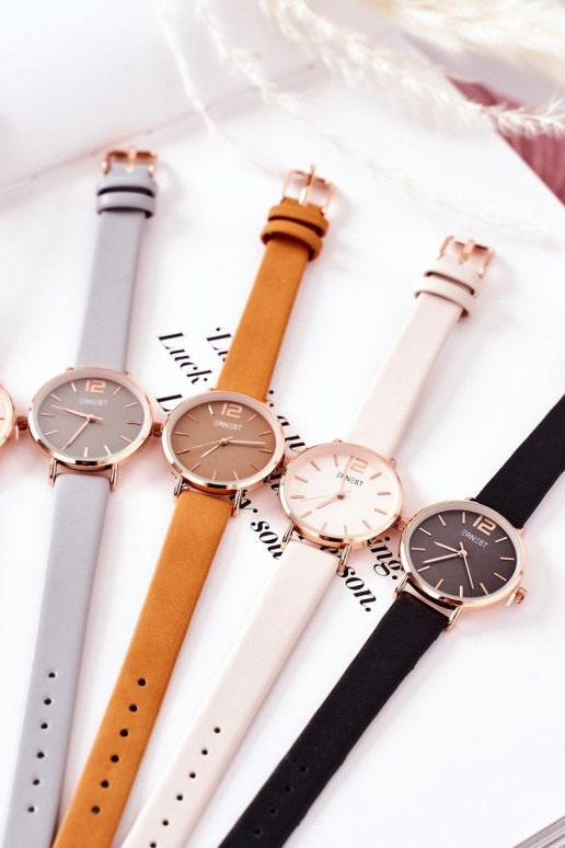 ERNEST Camel odinis laikrodis be nikelio ant odinio dirželio