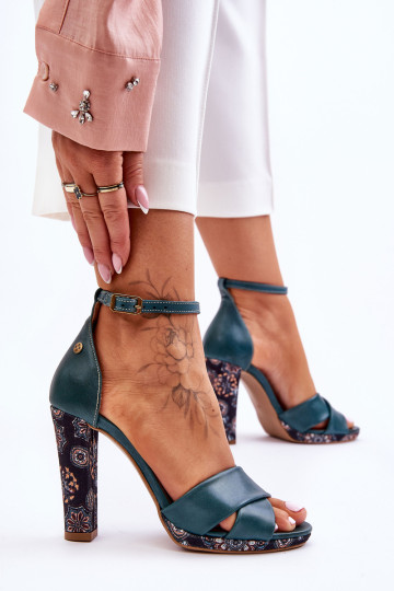 Odiniai aukštakulniai sandalai Maciejka 06081-09 Tamsiai žalia