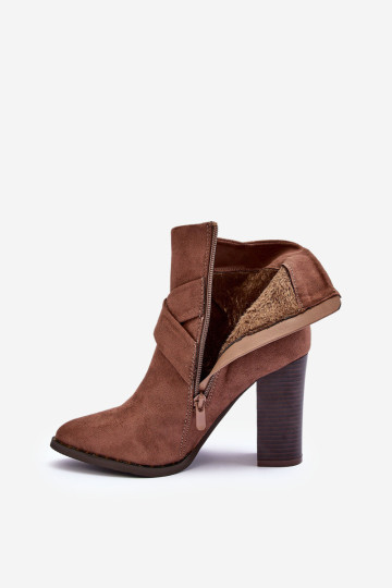 Zomšiniai kulkšnies batai ant aukšto kulno su sagtimi, rudos spalvos eftano spalvos 2