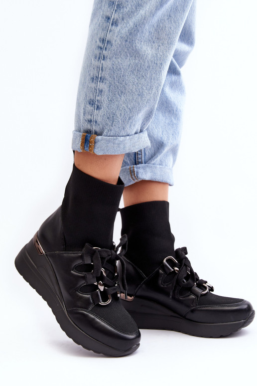 Moteriški pleištiniai batai su kojine juoda Helladina