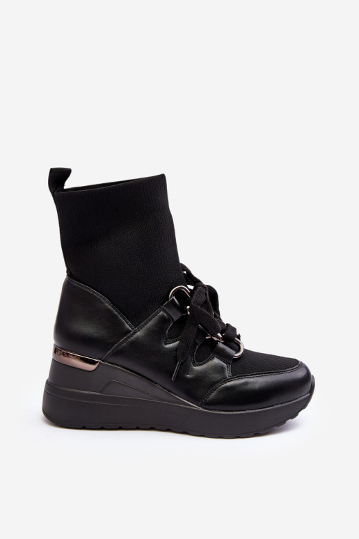 Moteriški pleištiniai batai su kojine juoda Helladina