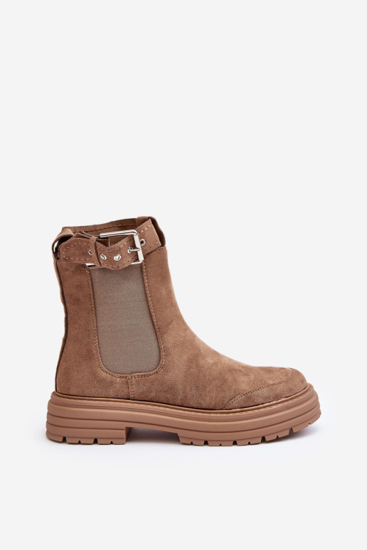 Zomšiniai Chelsea batai ant masyvaus pado, smėlio spalvos Ozaro