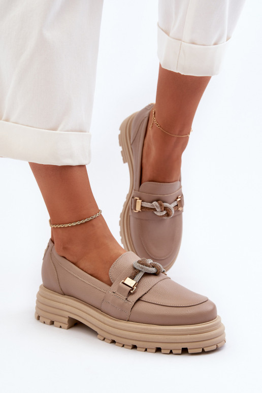 Moteriški odiniai mokasinai su puošmena Laura Messi 2780 Tamsiai smėlio spalvos